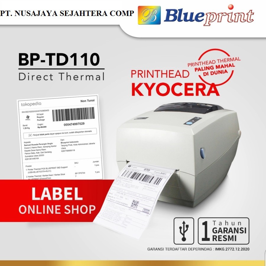 Printer Barcode Thermal Printer Label Resi A6 BLUEPRINT TD110 - USB