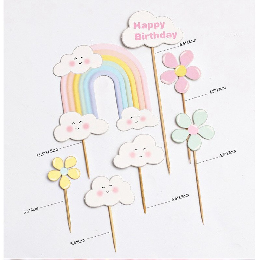 【COD Tangding】7pcs / set Kartu Dekorasi Kue Ulang Tahun DIY Bentuk Bunga / Bintang / Smile / Awan / Pelangi