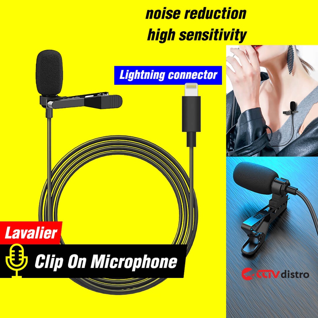 L23 Mic iPhone Lightning Clip On Microphone Jepit Mikrofon iPad Kabel Microfon Condenser Untuk Vlogger Rekaman Recording Youtuber