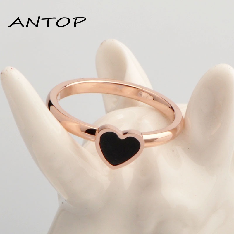 Korean Cinta Hati Cincin Titanium Lapisan Emas Model  Rose Gold ANTOP