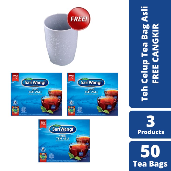 

Teh-Daun- Sariwangi Teh Celup Tea Bag Asli 50Pc Free Cangkir -Daun-Teh 800 Teh-Makanan-Minuman