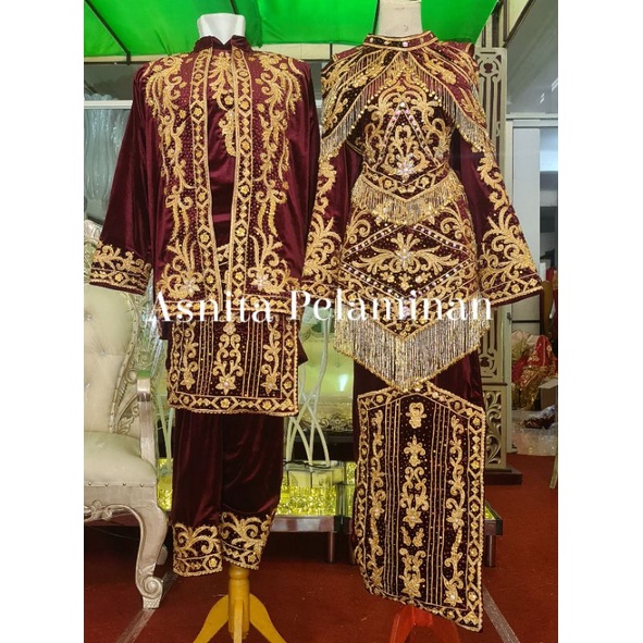 Baju pengantin minang merah marun model terbaru mewah full payet permata swarovski mewah