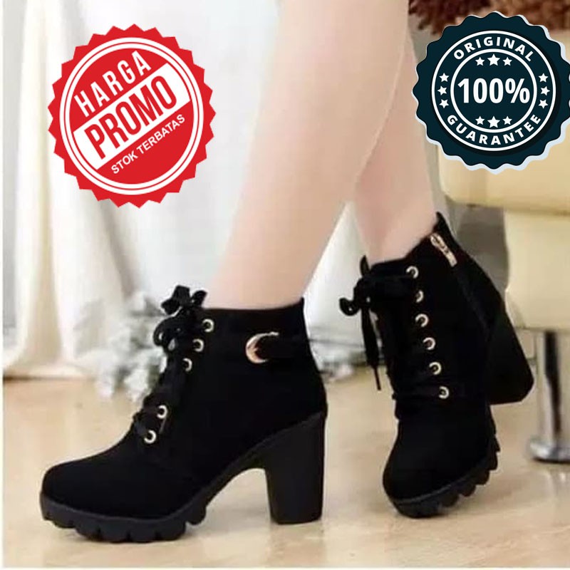 BOOT HEELS anak perempuan wanita HITAM BT02