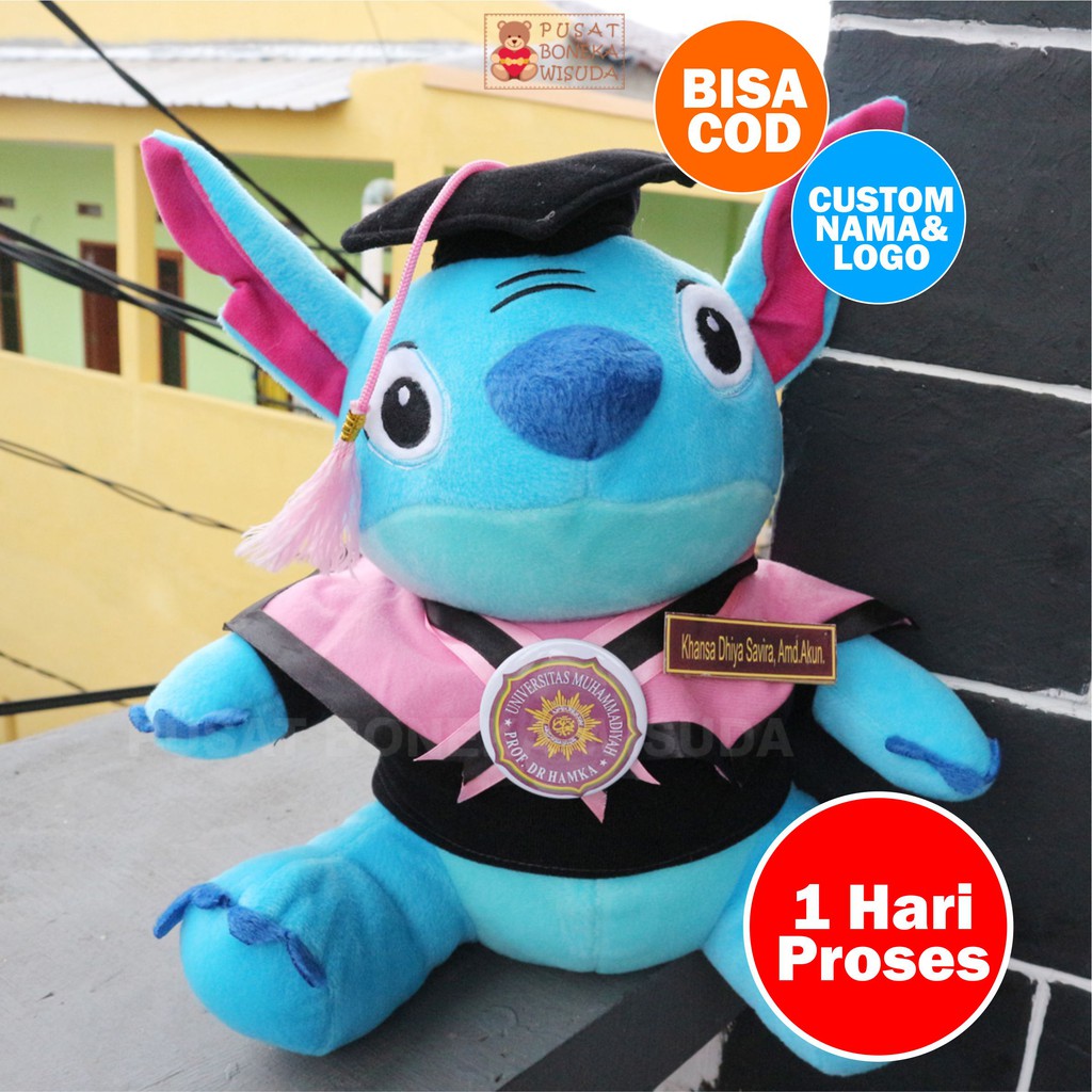 Boneka Wisuda Stitch Murah Custom Ada Nama Boneka Stich Kado Graduation Stitch Souvenir Hadiah Hewan