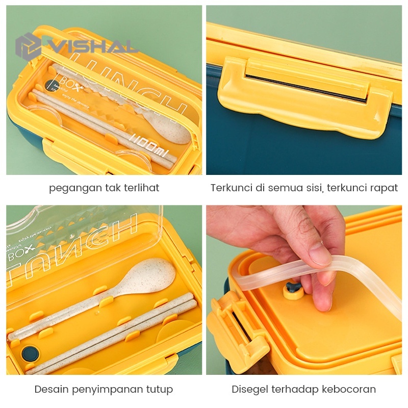 VISHAL Kotak Makan Siang Bahan Jerami Pegangan   Cutlery Set Jerami Gandum Kotak Bekal Makan BPA Free VS-95