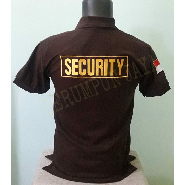 KAOS SECURITY COKLAT LOGO KUNING - KAOS KERAH SECURITY COKLAT FULL BORDIR