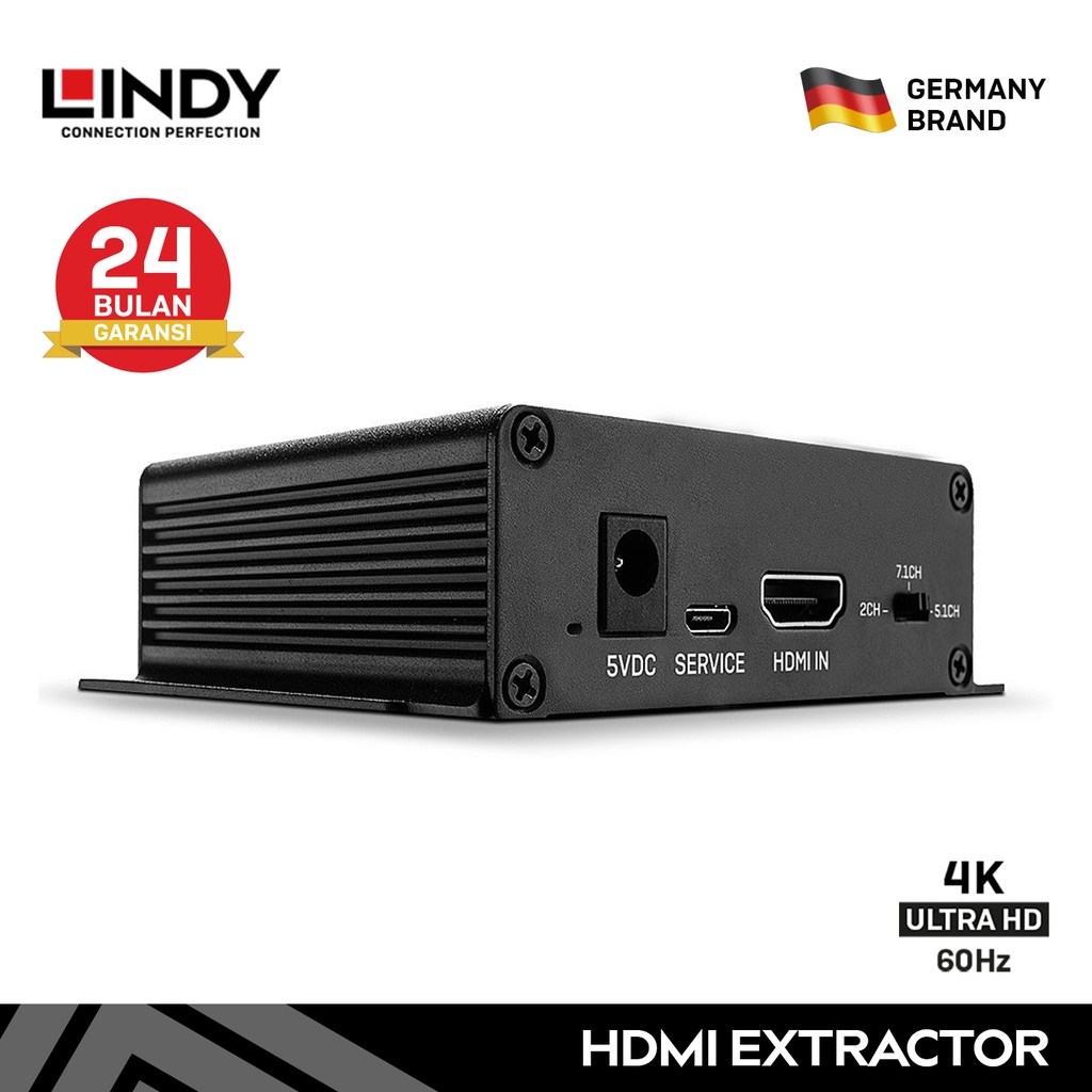 LINDY Hdmi Extractor 2.0 18G Audio Extractor Hdmi Toslink Rca Extract 4K 60Hz HDR 38361