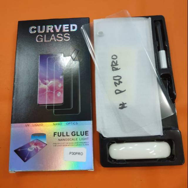 Tempered glass UV huawei P30 pro P30pro ultra violet anti gores kaca bening full layar melengkung