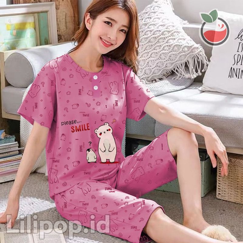 SUNCHERY COD BAJU TIDUR 3/4 ALL SIZE/BABYDOLL KEKINIAN MURAH/SLEEPWEAR WANITA-PINGUIN PINK