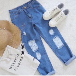 DIVARY BOYFRIEND JEANS SOBEK WANITA / RIPPED BOYFRIEND JEANS TEBAL NON STRECTH