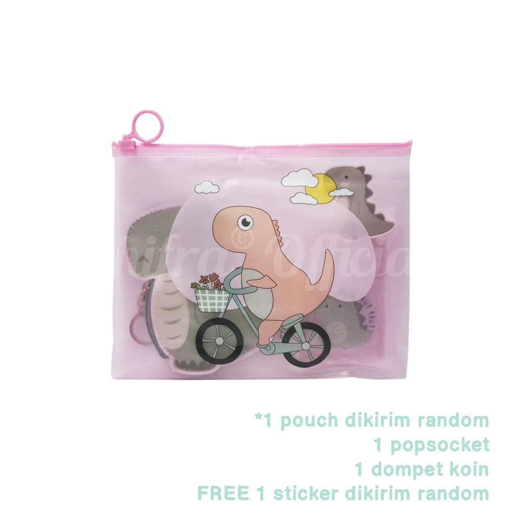 Shifra Bundling Gift Paket Pouch Dompet Koin PopSocket Dino Daun Woman (Free Sticker)