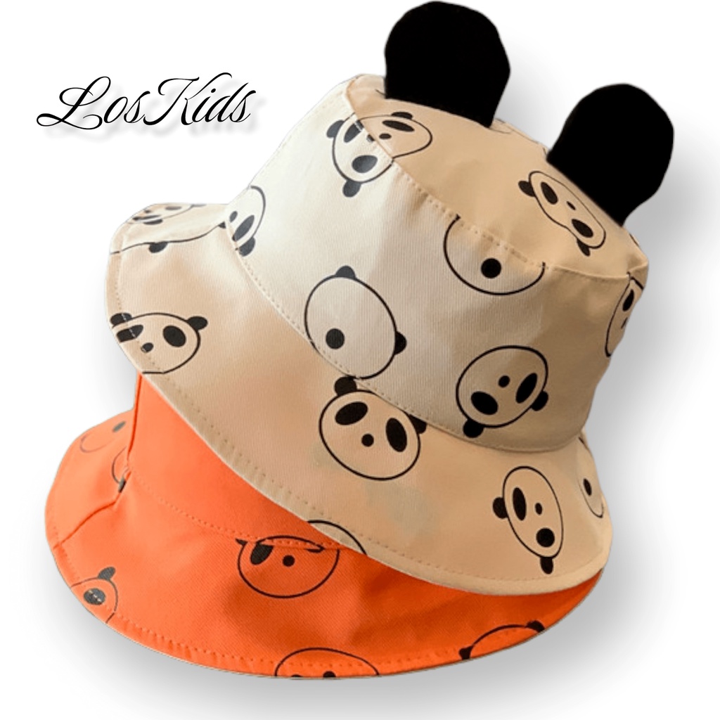 Topi Buckets Anak Motif Panda Unisex Topi Buckets Tali Dagu New