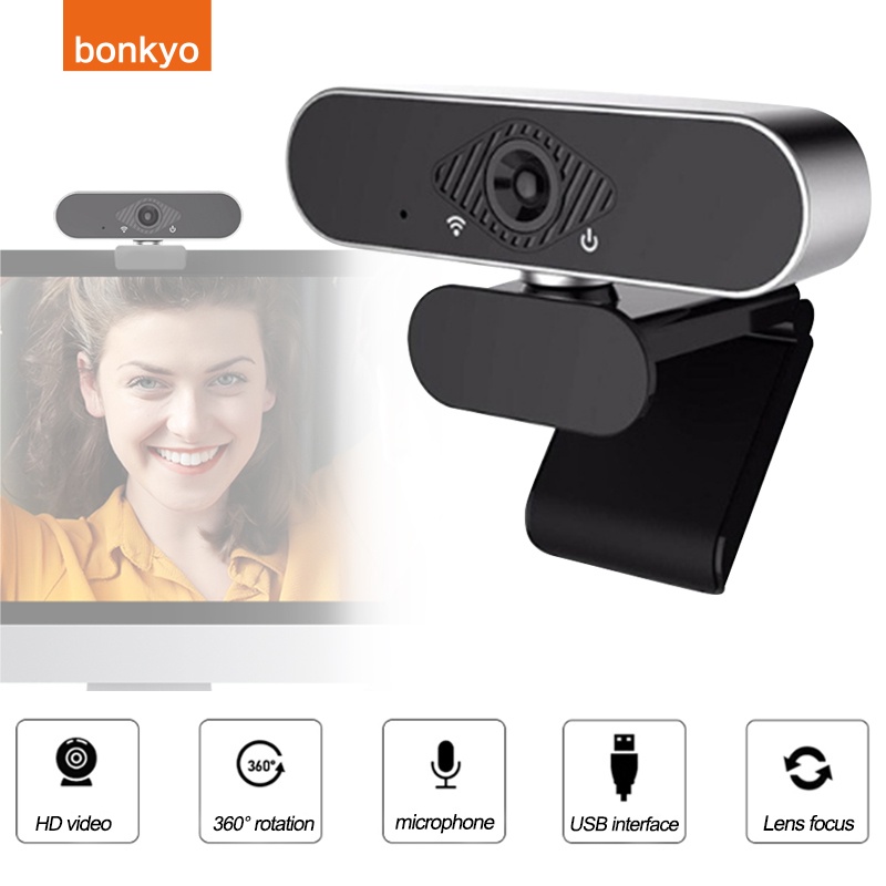 Bonkyo Webcam PC Hd 1080p 85° Wide Angle 2mp 1920x1080p Dengan Mikrofon Untuk Komputer Pc/Laptop