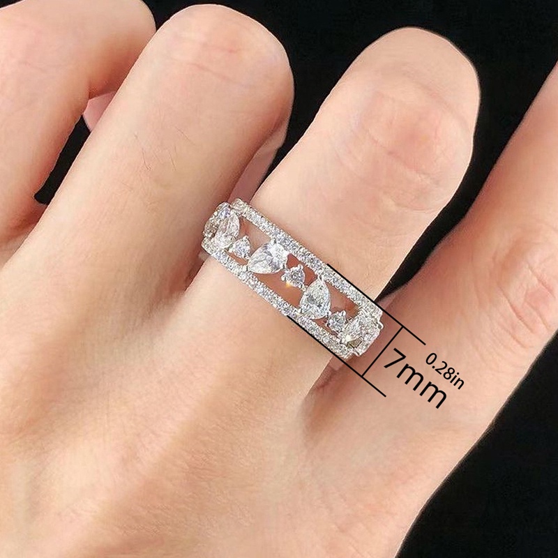 Cincin Wanita Warna Silver Hias Cubic Zirconia Bling Untuk Pesta