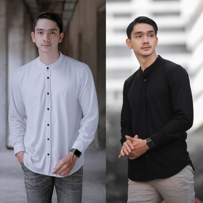 PROMO Kemeja Polos Pria Ciangi Lengan Panjang Kerah Sanghai Lacos - Putih, XL