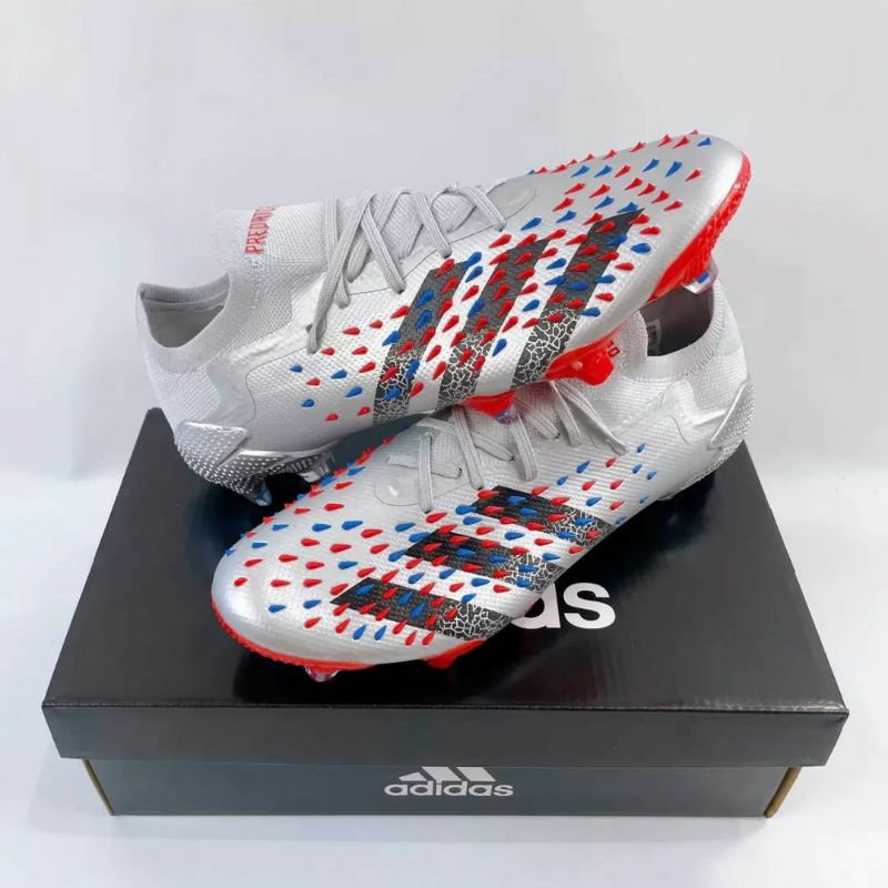 Sepatu Bola Adidas Predator Freak 1 Low Showpiece Silver Blue Red Black FG