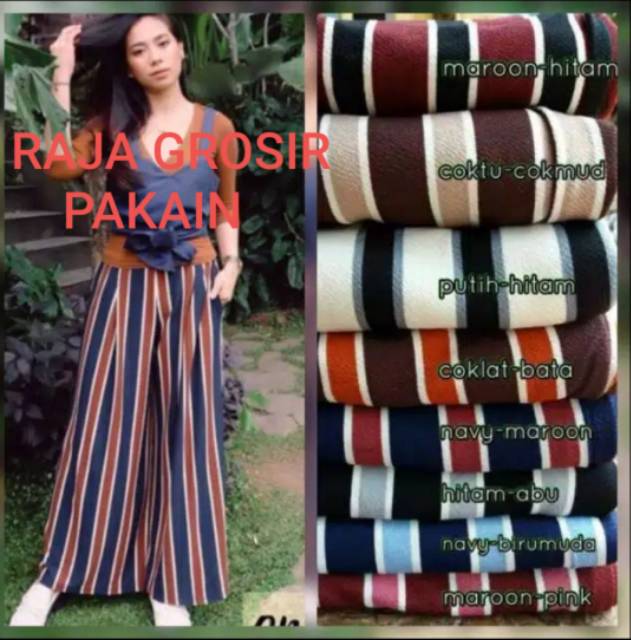 Celana Kulot Salur Panjang Dewasa Bahan Crepe/Wafel