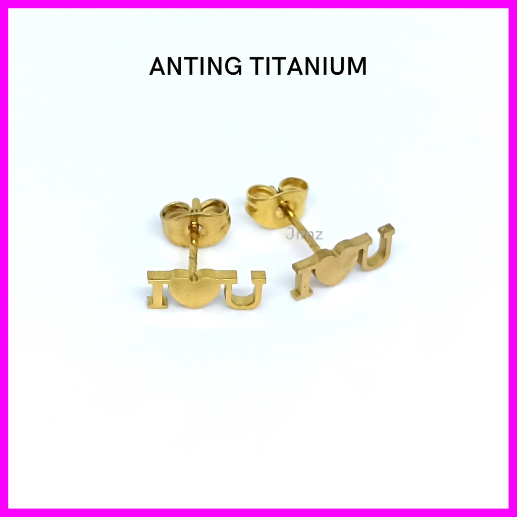 Jimz - Anting Tusuk Love Titanium Asli Zircon Bulat Liontin Korea Anti Karat Anti Luntur Fashion Aksesoris Wanita Nagita Rose Gold Branded