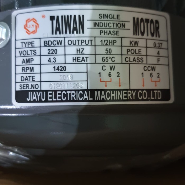 1/2 HP 1 Phase Jiayu Dinamo/Elektro Motor/Electro Motor 2P/4P - 4 l NEW21