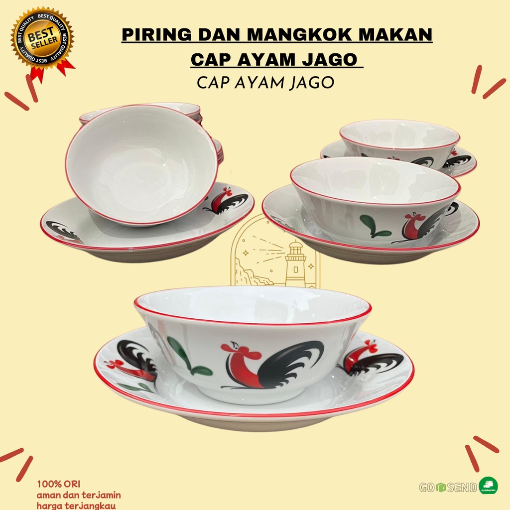 NEW!! MANGKOK DAN PIRING MAKAN CAP AYAM JAGO ASLI @6PCS