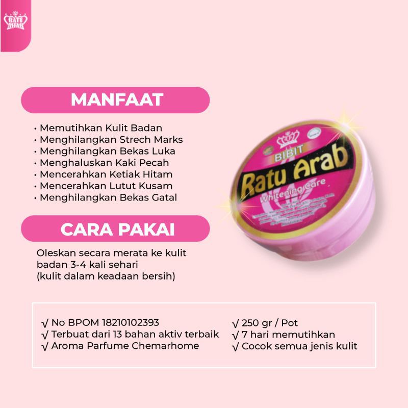 BIBIT RATU ARAB ORIGINAL BPOM ORI BODY LOTION HB RATU ARAB ORI BPOM 100% PEMUTIH