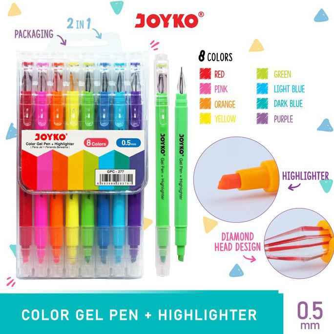 

Promo Awal tahun Color Gel Pen Pena Jel + Highlighter Penanda Joyko GPC-277 8 Warna Big Sale