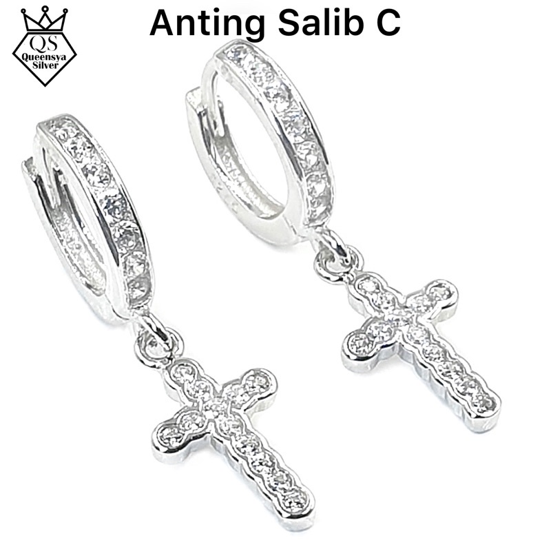 Anting Perak Salib Asli Silver 925 || Lapis Emas Putih || Perhiasan Aksesoris Fashion Wanita