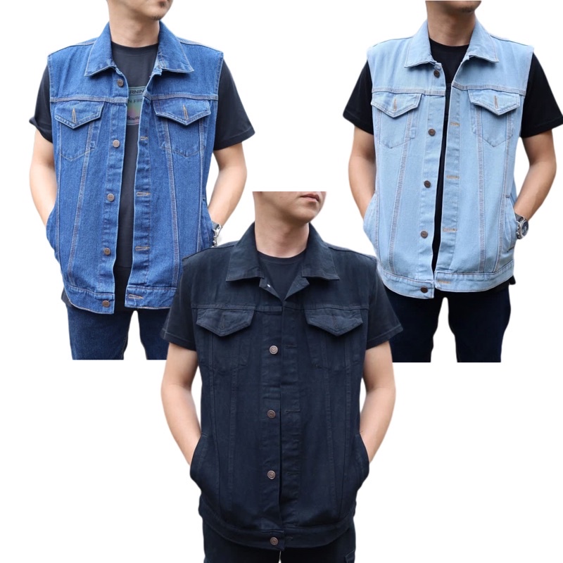 Rompi Jeans Pria Rompi Motor Pria warna Hitam Biowash Bioblit Blublack size M L XL XXL XXXL Bahan je