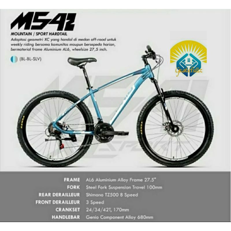 Sepeda Gunung MTB GENIO M 542 alloy 3x8 sp rem cakram 27.5 inch
