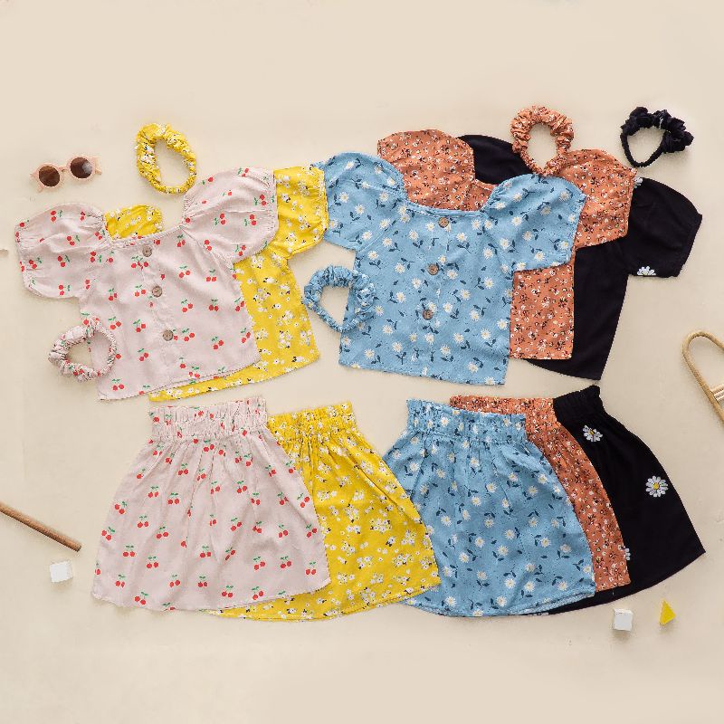 Candy Bandana Set Baju setelan anak cewek perempuan balita rok 1 2 3 4 5 tahun motif rayon daily pla