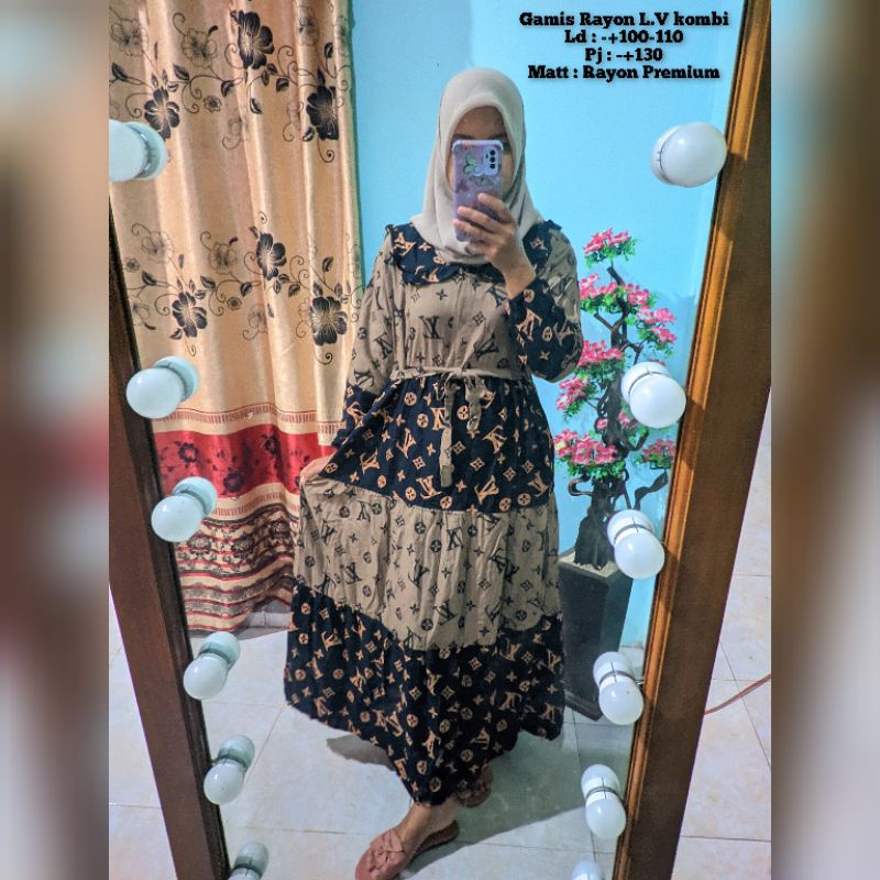 GAMIS MOTIF LV RAYON PREMIUM BUSUI CANTIK KEKINIAN PAKAIAN WANITA