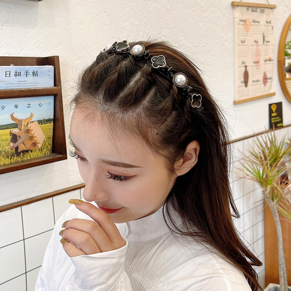 [Elegan] Bunga Bergigi Klip Aksesoris Rambut Hiasan Kepala Wanita Punk Double Layer Twist Klip Kristal Bando