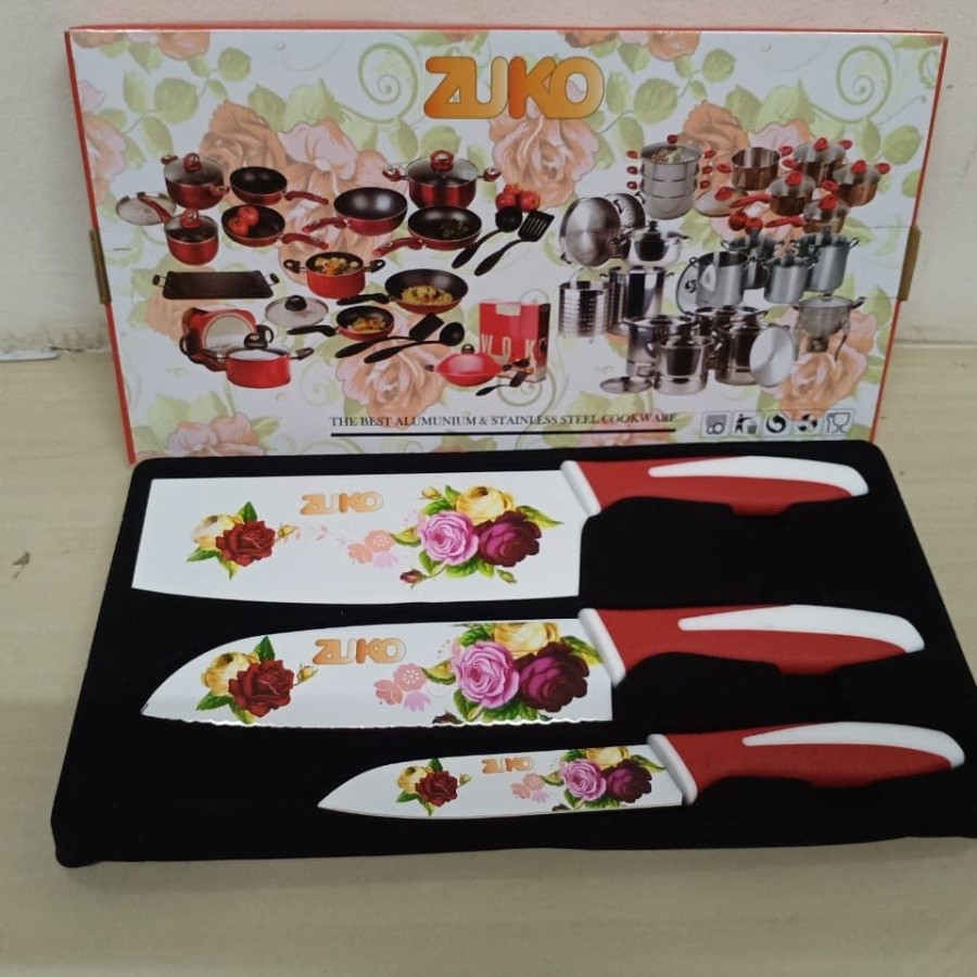 Knife / Pisau Set ZUKO By SUPRA Motif Bunga 3 pcs