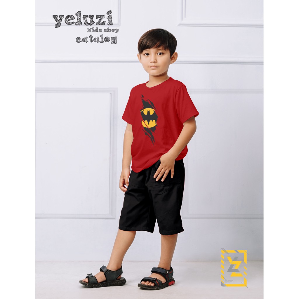 Kaos anak oblong karakter Batman merah yeluzi