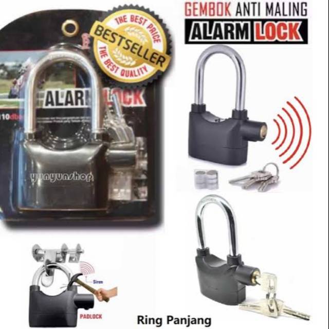 Gembok Alarm Anti Maling Pagar Lock Ring Panjang/pendek