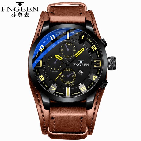 JAM TANGAN PRIA FNGEEN ORIGINAL JAM007B7 MOINES MURAH IMPORT KULIT COKLAT COWOK BRANDED KOREA PARIS