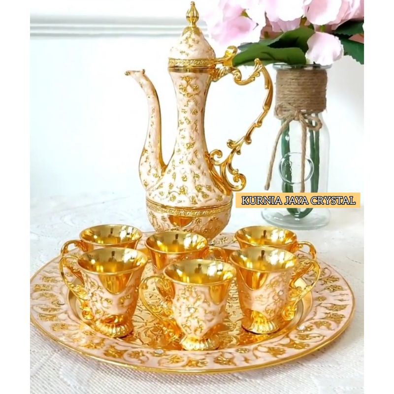 Cangkir zamzam turkey set warna gold/ teko set zam zam turki gold