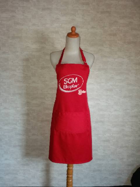 Celemek Apron Masak Celemek Dapur Celemek pria wanita Celemek Waitres Celemek Kitchen Celemek Barista Polos ( 42 Varian Warna ) - Merah UNISEX