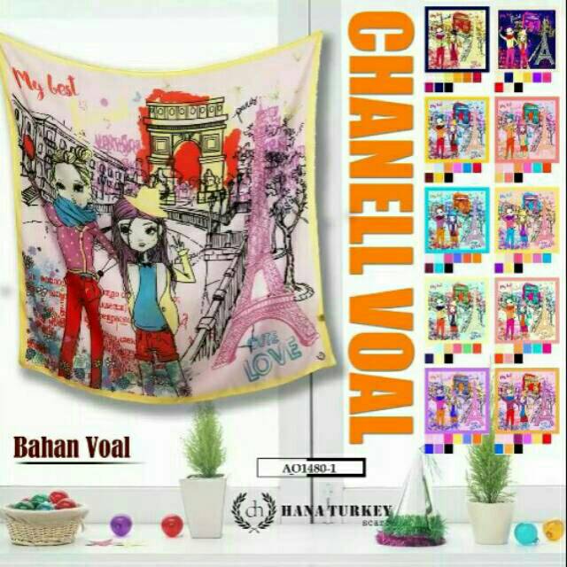 JILBAB SEGI EMPAT CHANELL VOAL MOTIF PARIS