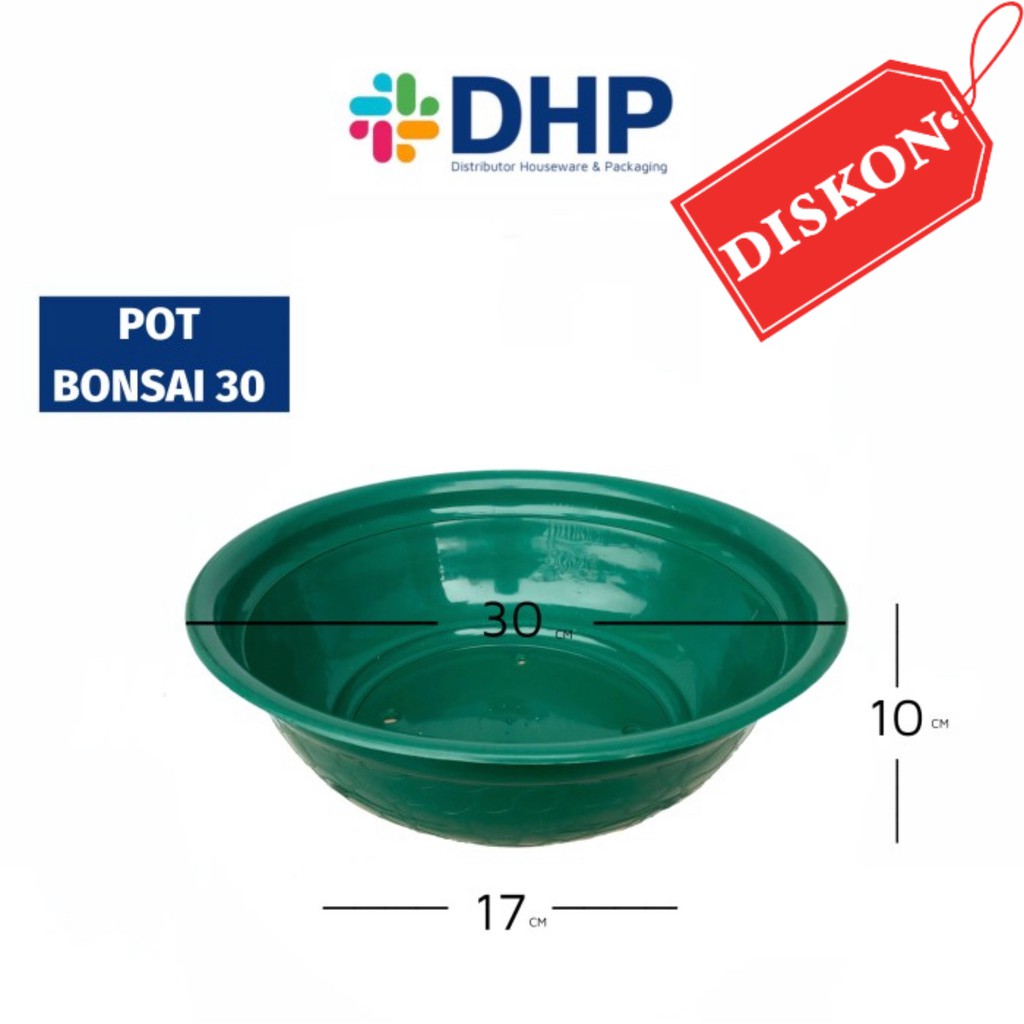 Pot BONSAI (D=30cm) HIJAU Bunga Hias Plastik Tanaman Ceper Bulat Murah