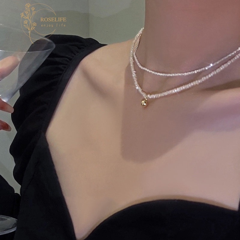 Roselife Kalung Choker Rantai Pendek Wanita Hias Mutiara Kristal Gaya Klasik Untuk Pesta Pernikahan