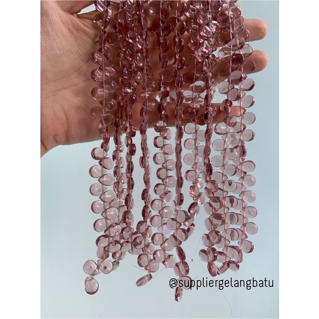 batu tetes air mata 10mm SOFT PURPLE QUARTZ ungu muda LUBANG SAMPING