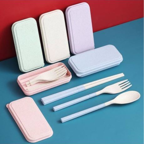 Sendok Lipat Travel / Sendok Garpu Sumpit Lipat / Sendok Jerami Set 3