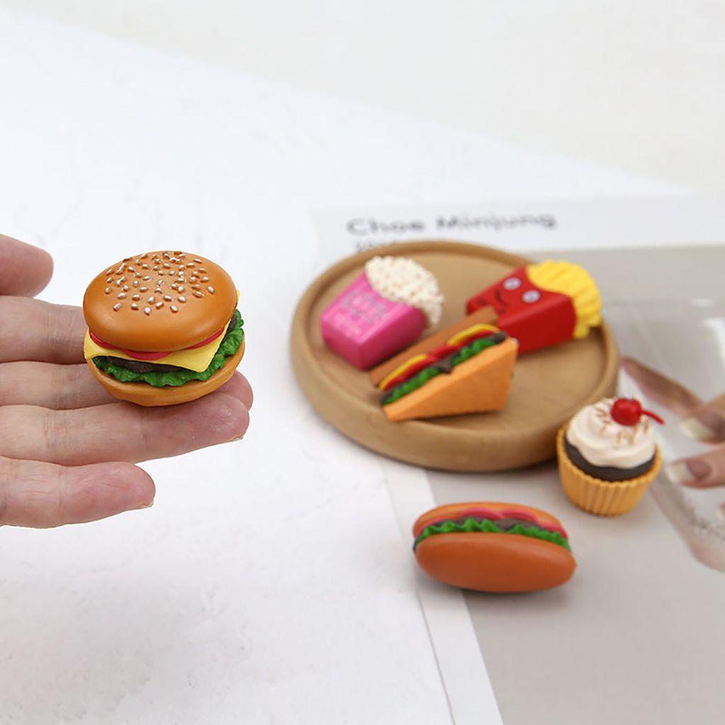 [Elegan] Fast Food Figurine Lucu Mini French fries, Dessert, Popcorn Micro Landscape Miniatur Mainan Patung Kecil Hadiah Anak Model Hamburger