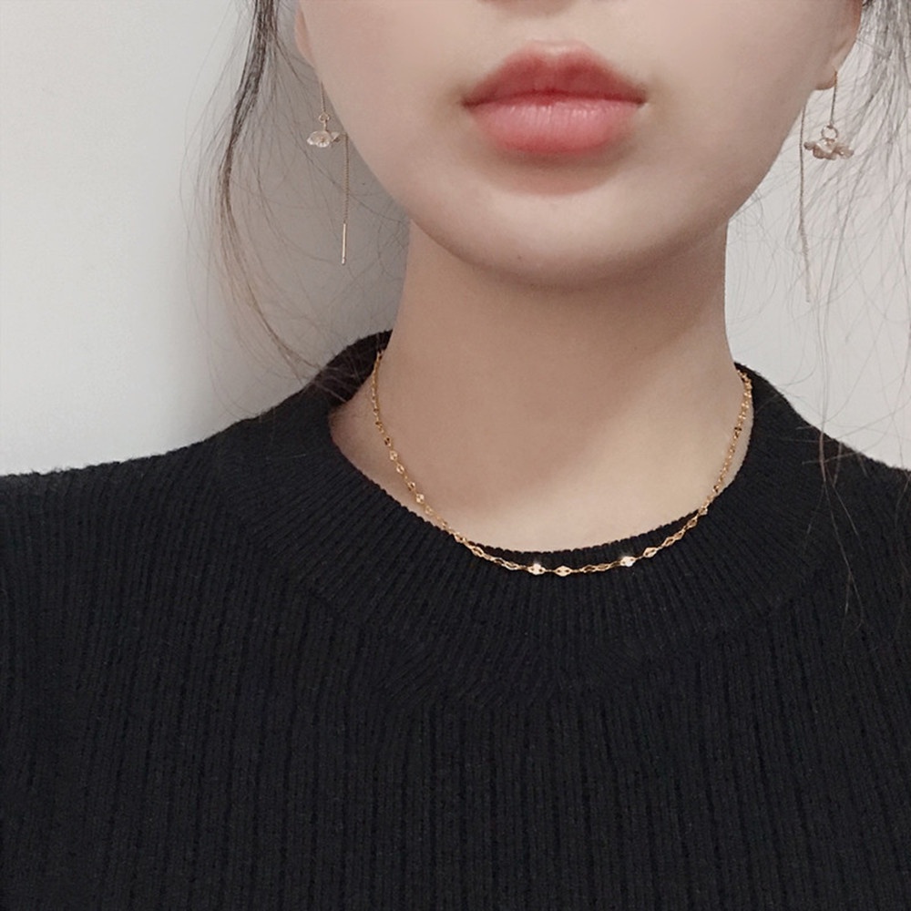 Kalung Rantai Klavikula Bahan Titanium 18k Warna Rose Gold