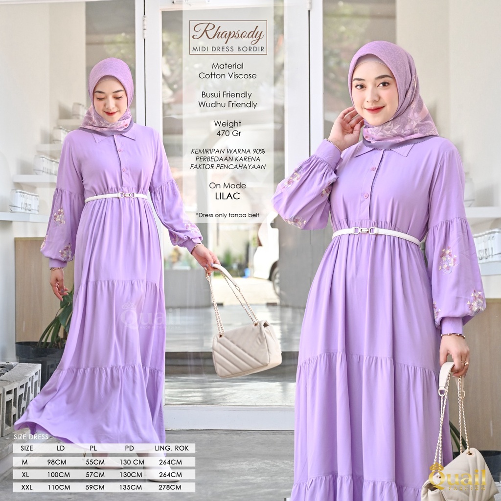 RHAPSODY ORIGINAL DRESS QUAILHIJAB | GAMIS MUSLIM WANITA MIDI | GAMIS QUAIL | ORIGINAL TANGAN PERTAM