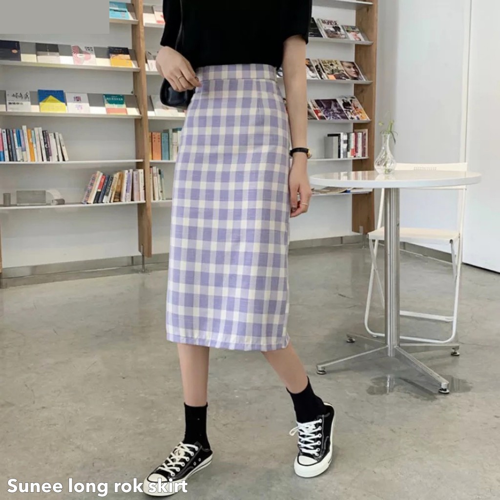 Sunee long plaid rok skirt -Thejanclothes