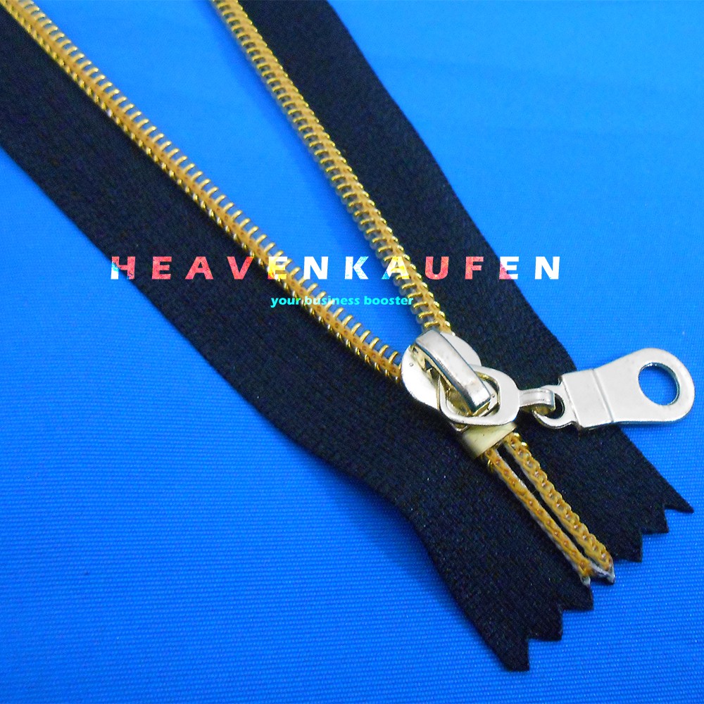 Resleting Zipper 30 cm Coil Hitam - Gold Close End Kode CG