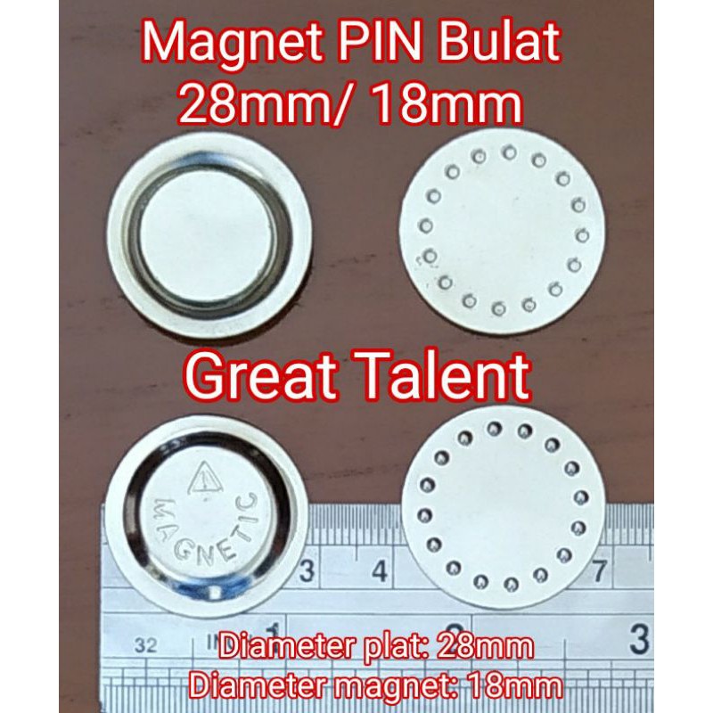 

Magnet PIN Bulat 28mm/ 18mm - Diameter Plat 28mm. Diameter Magnet 18mm - 1 Pcs