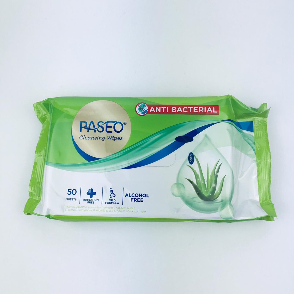 Paseo Cleansing Wipes * Anti bakterial * Tisu basah * 50 sheets